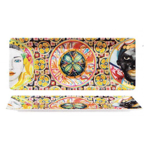 Vassoio rettangolare decoro Caltagirone melamina cm.48,3x 20, lavabile in lavastoviglie