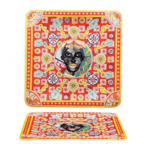 Vassoio quadrato decoro Caltagirone melamina cm.35,6x 35,6, lavabile in lavastoviglie