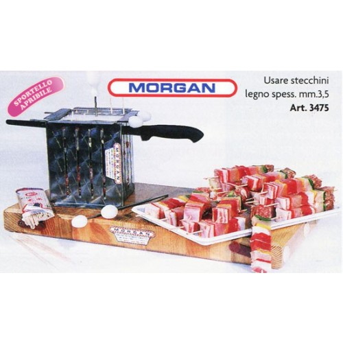 Macchinette per spiedini o tagliaspiedini professionali, in acciaio inox AISI 304-18/10 amagnetico, CON SPORTELLO APRIBILE e regolazione dell'altezza. Fabbricate dalla Morgan per macellerie, salumifici, supermercati - l'ultimo prezzo è da scontare del 5%.