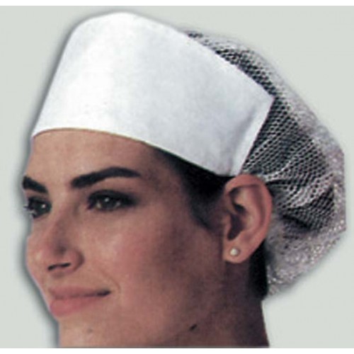 Cappello donna a cuffia con rete, colore bianco.