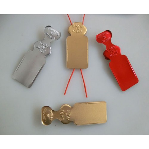 Sigilloni giganti mm 86x30 non personalizzati - nella parte piccola la scritta "SIGILLO DI GARANZIA", nella parte media "MADE IN ITALY", la parte grande (rettangolare) è liscia, standard colori oro, argento, rosso.