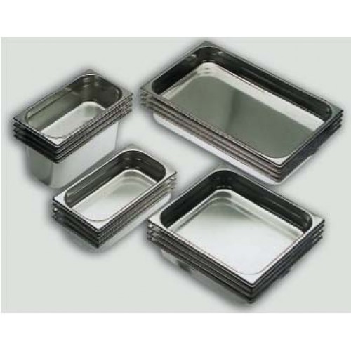 Teglie e vaschette Gastronorm in acciaio inox 18/10 AISI 304, per forni a convenzione, per ristorazione, per gastronomia.