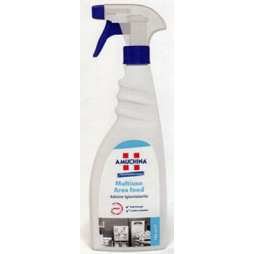 Detergente igienizzante per pulizia superfici-spray, indicato per macellerie, industrie carni, formaggi e industrie alimentari, prezzi per 1 flacone da ml 750.