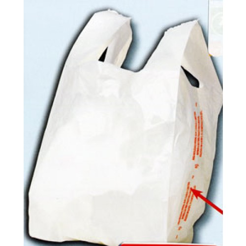 Shopper generici plasticone PE bianchi, "Porta la spesa", pesanti, riutilizzabili; spessore 100 MY. Per le grandi spese.