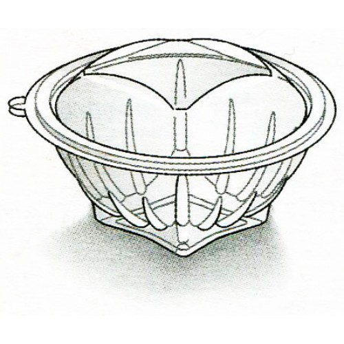 Vaschette in PET uso freddo per insalate, macedonie di frutta, dolci ecc., con coperchio attaccato, di forma rotonda, trasparenti, lisce.