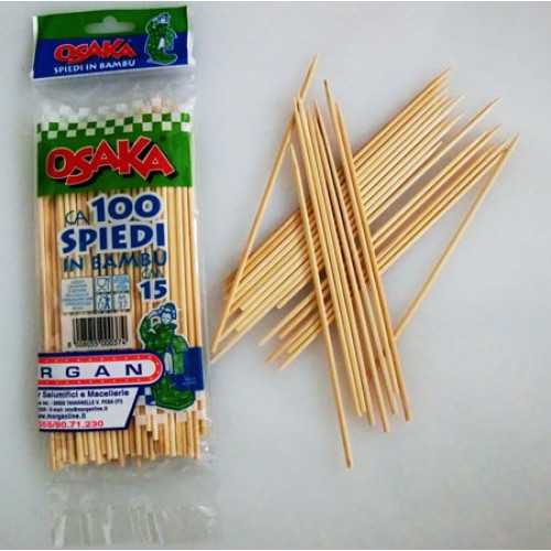 Stecchini-spiedini in bambù Osaka cm 15, spessore mm 2,5, confezioni da 100 pezzi.