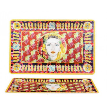 Vassoio rettangolare decoro Caltagirone melamina cm.47,8x 30,7, lavabile in lavastoviglie