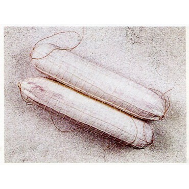 2 salami o salsicce finte, colore bianco, con rete, lunghe cm 40, diametro cm 9 (prezzi per 1 confezione da 2 pezzi).