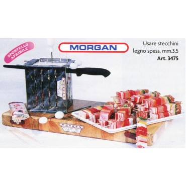 Macchinette per spiedini o tagliaspiedini professionali, in acciaio inox AISI 304-18/10 amagnetico, CON SPORTELLO APRIBILE e regolazione dell'altezza. Fabbricate dalla Morgan per macellerie, salumifici, supermercati - l'ultimo prezzo è da scontare del 5%.