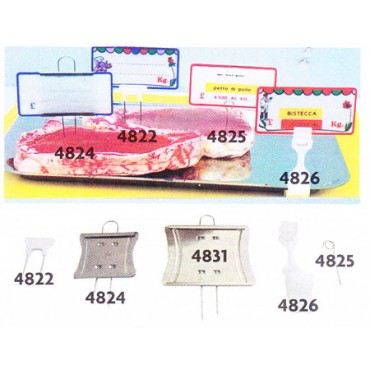 Supporti, o punte e  pinzette e spilloni per tutti i segnaprezzi Morgan in plastica e in alluminio. accessori per SEGNAPREZZI per prodottyi alimentari.