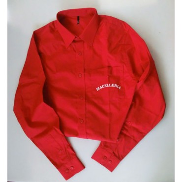 Camicia rossa LOOK-MACEL con scritta bianca sul taschino  a cuore "MACELLERIA", manica lunga.