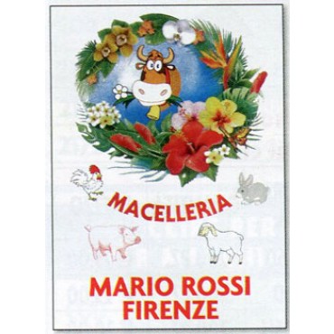 Carta ACCOPPIATA con disegno e scritta "MACELLERIA", personalizzata col Vostro nome, certificato ministeriale, prezzi per pacchi da kg 10. ORDINE MINIMO KG 200.