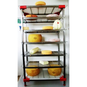 Scaffalature inox AISI 304 autoportanti con 5-6-7 ripiani grigliati inox, per stagionatura formaggi, con piedini regolabili con vite inox - PREZZI DA SCONTARE.