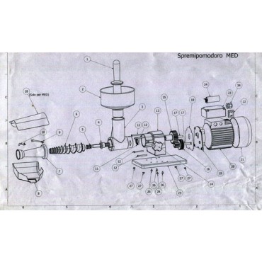 Ricambi per spremipomodoro elettrico Tre Spade modello "Med Junior" 17400J/I