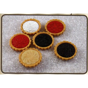Tortine dolci assortite finte ornamentali per decorazioni di pasticcerie e bar, prezzo per 1 confezione da 6 pezzi.