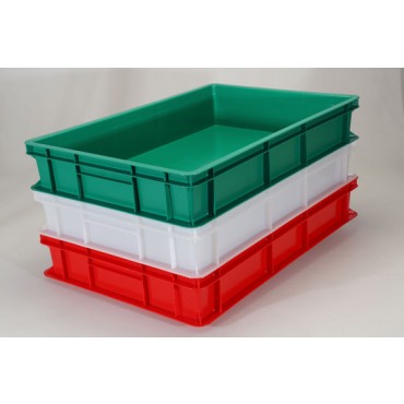 Cassette in plastica sovrapponibili, rinforzate con bordi, colore rosso, blu oppure verde. Prezzi cadauna.